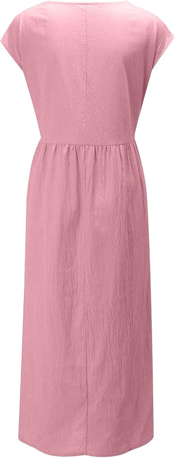 Linen Dresses for Women 2025 Summer Fashion Solid Color Sleeveless Dresses Beach Flowy Maxi Dresses Casual Sundress