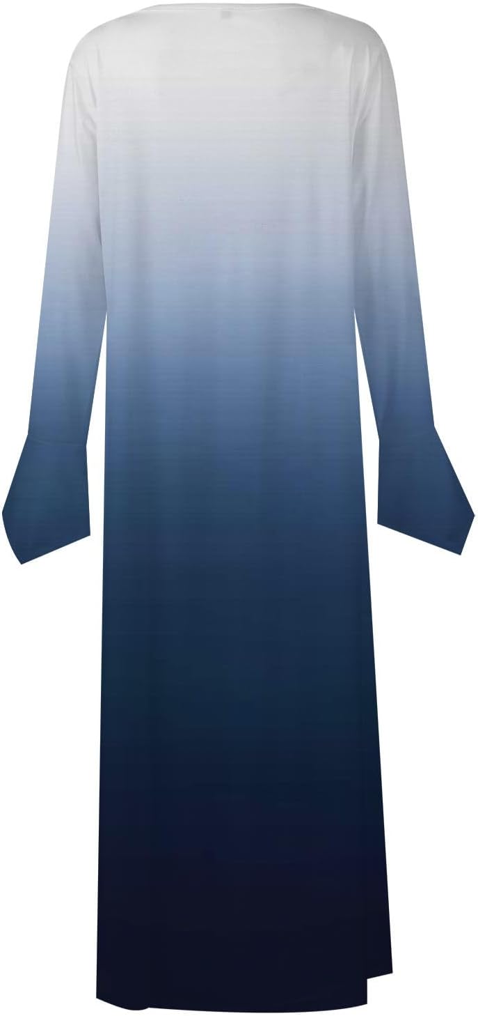 DOPOCQ Fall Women Dresses 2023 Long Sleeve V Neck Plus Size Maxi Dress Boho Dress High Waisted A-Line Dress with Pocket