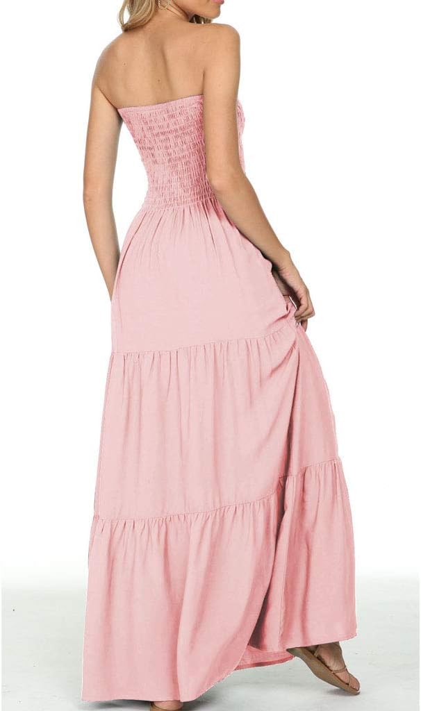 Women's Summer Strapless Tube Top Maxi Dresses Off Shoulder Boho Beach Long Dress