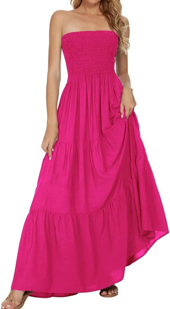 Women's Summer Strapless Tube Top Maxi Dresses Off Shoulder Boho Beach Long Dress
