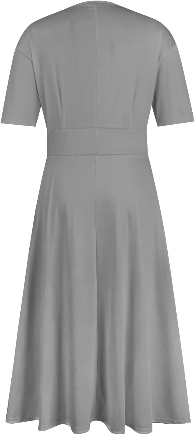 Women's Summer Elegant Cocktail Dress Solid Color Swing V-Neck Party Gown Dresses, S-2XL