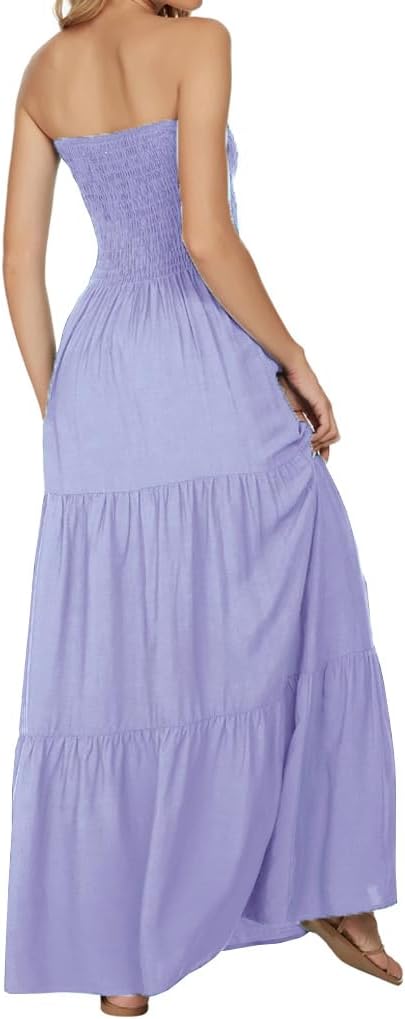 Women's Summer Strapless Tube Top Maxi Dresses Off Shoulder Boho Beach Long Dress