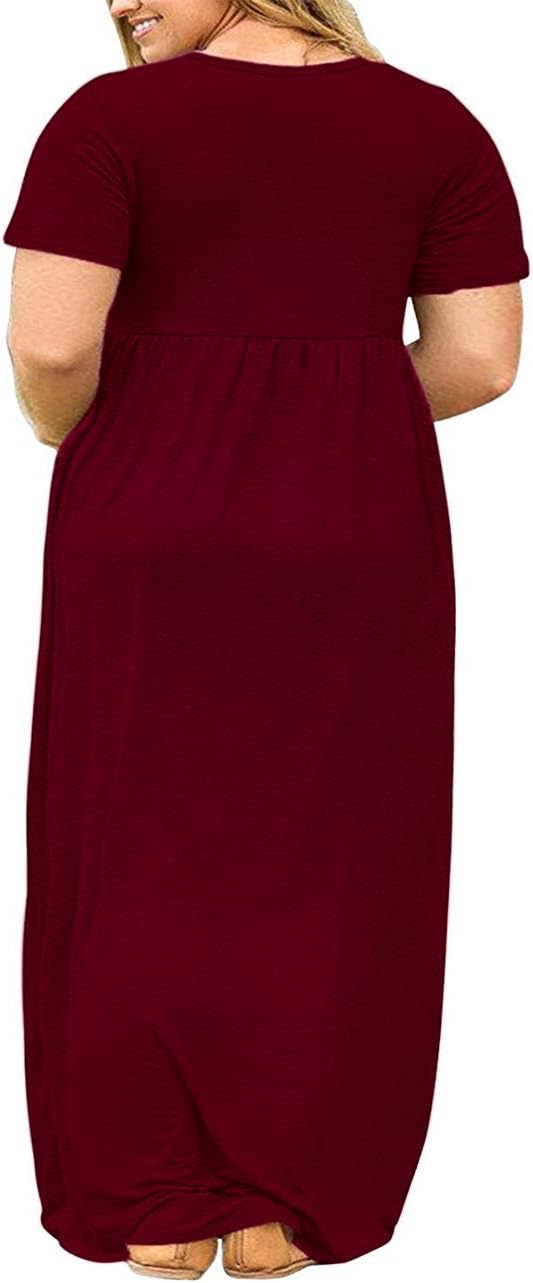 KARALIN Women’s Plus Size Maxi Dresses for Curvy Women Summer Casual Short Sleeve 2025 Long Dress 14W-26W
