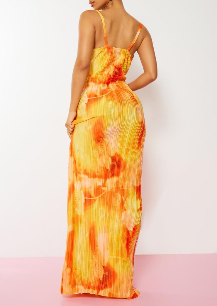 Cowl Neck Dress Sexy Strap Shoulder Pleated Maxi Dresses Summer Wedding Guest Dresses for Women