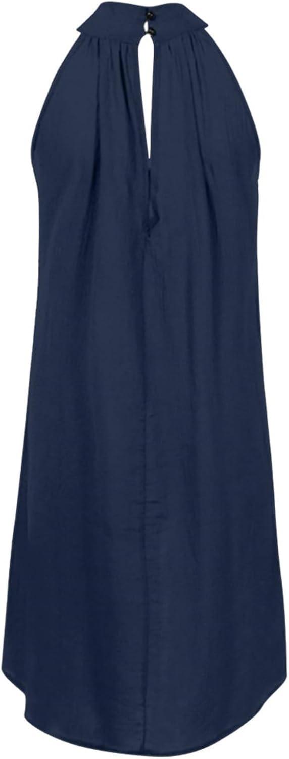 Sun Dresses for Women 2025 Vacation Halter Neck Solid Summer Casual Sundress Elegant Pleated High Low Mini Dresses