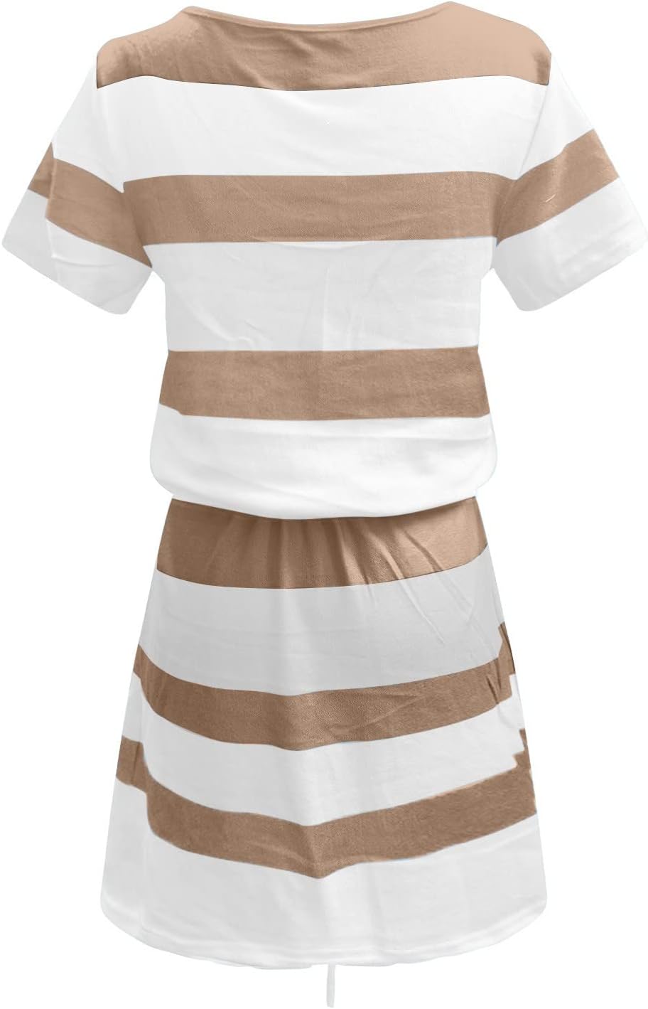 Women Summer Casual Striped Dress Drawstring Waist Tie Knot Mini Dresses Short Sleeve V Neck Tank Dress with Pocket