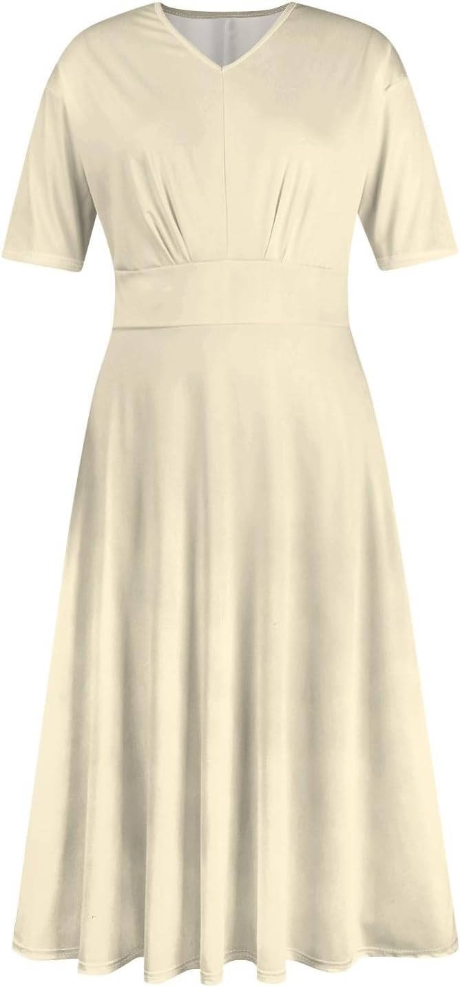 Women's Summer Elegant Cocktail Dress Solid Color Swing V-Neck Party Gown Dresses, S-2XL