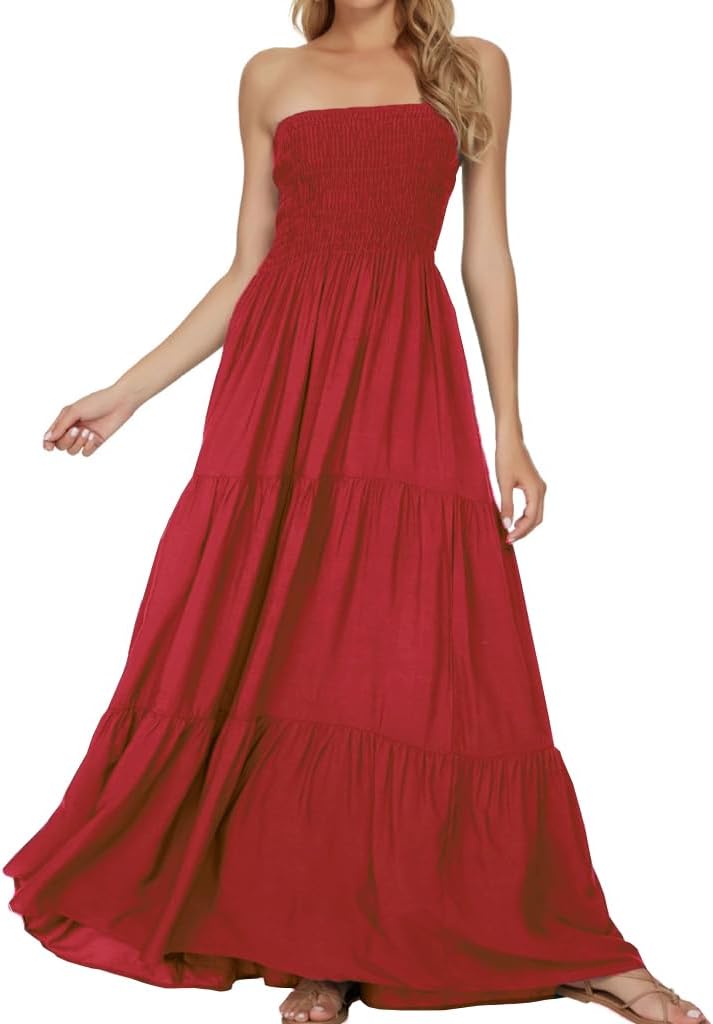Women's Summer Strapless Tube Top Maxi Dresses Off Shoulder Boho Beach Long Dress