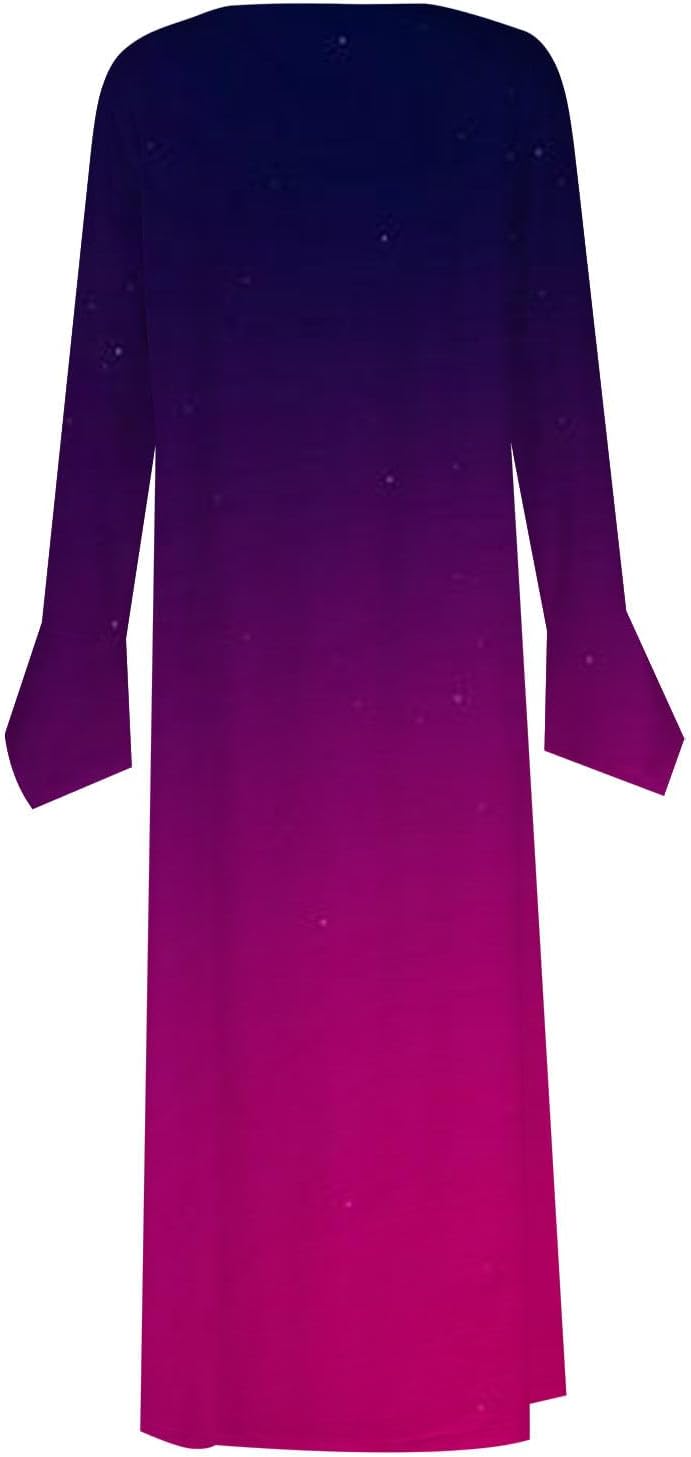 DOPOCQ Fall Women Dresses 2023 Long Sleeve V Neck Plus Size Maxi Dress Boho Dress High Waisted A-Line Dress with Pocket