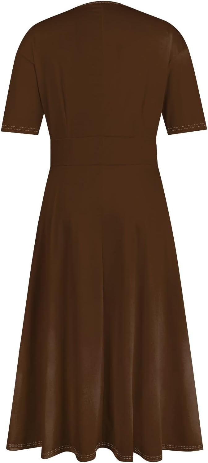 Women's Summer Elegant Cocktail Dress Solid Color Swing V-Neck Party Gown Dresses, S-2XL