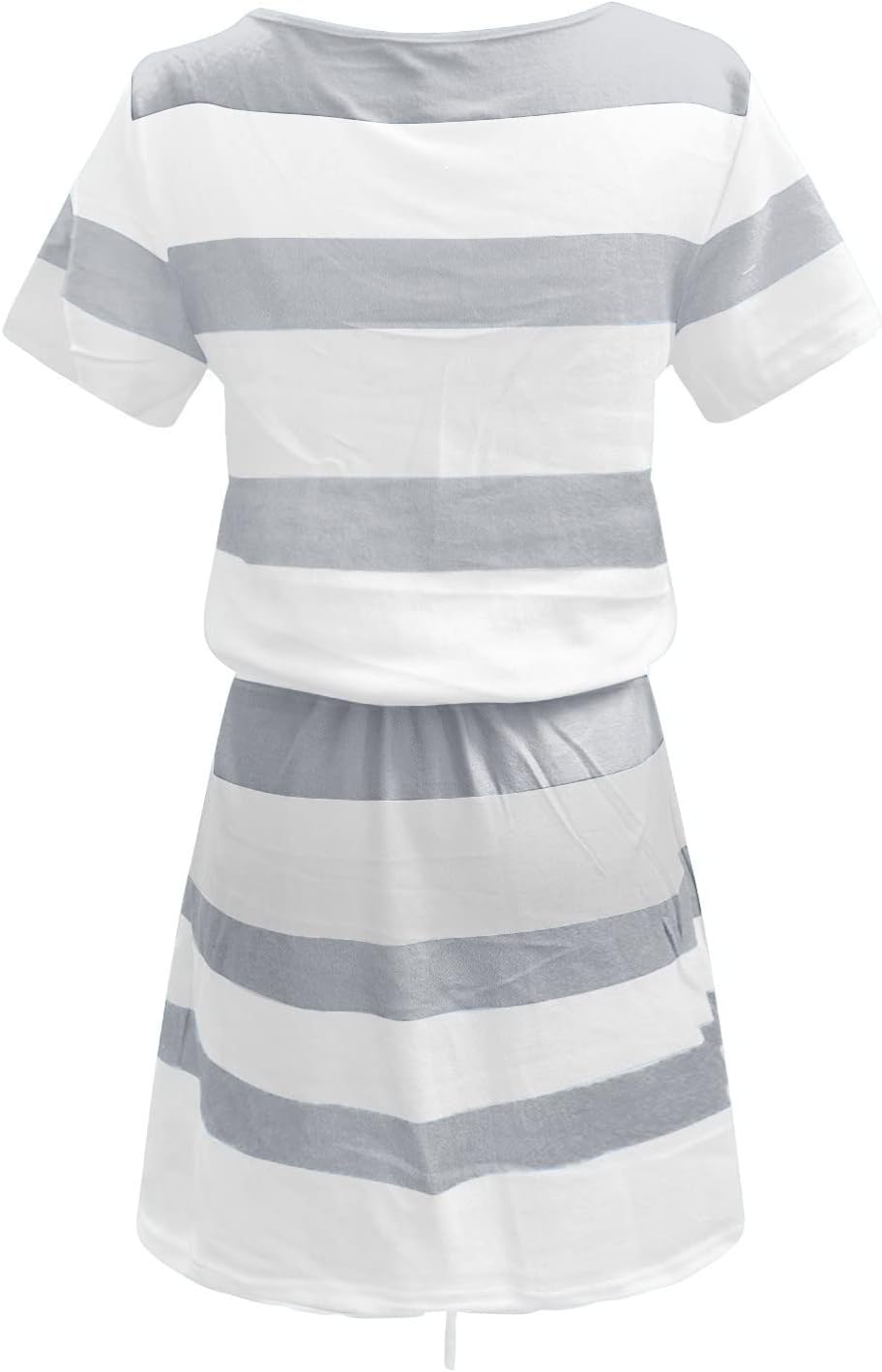 Women Summer Casual Striped Dress Drawstring Waist Tie Knot Mini Dresses Short Sleeve V Neck Tank Dress with Pocket