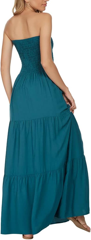 Women's Summer Strapless Tube Top Maxi Dresses Off Shoulder Boho Beach Long Dress