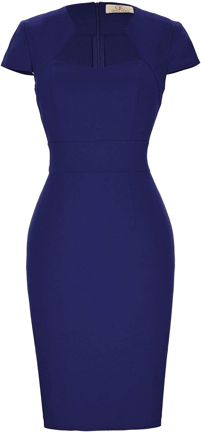 Grace Karin Womens 50s 60s Vintage Pencil Dress Bodycon Cap Sleeve Dress
