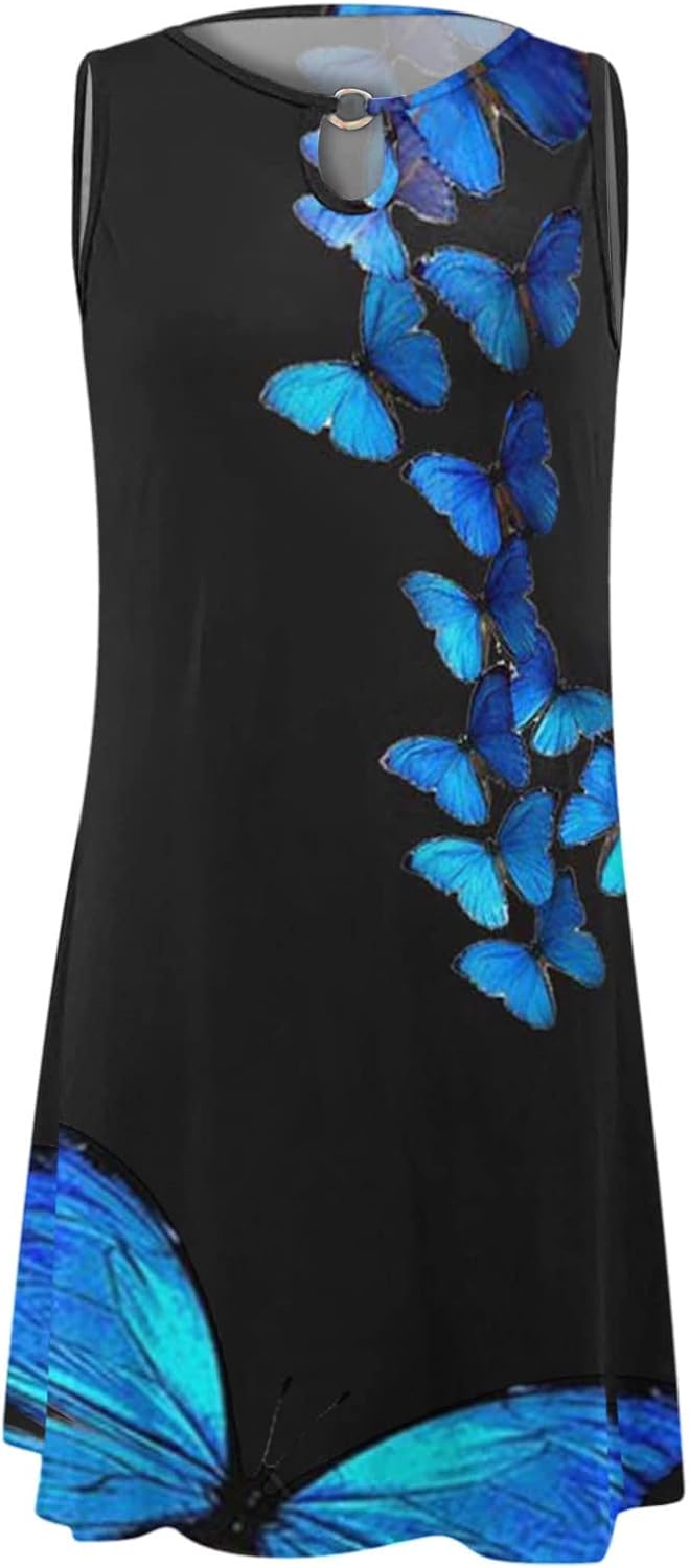 Summer Dresses for Women 2024 Casual Sleeveless Tank Dress Vintage Floral Print a-Line Beach Sundresses
