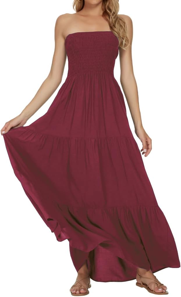 Women's Summer Strapless Tube Top Maxi Dresses Off Shoulder Boho Beach Long Dress