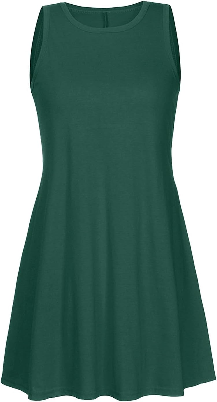 Womens 2025 Boho Beach Dresses Flowy Sleeveless Midi Wedding Dress Cute Crew Neck Summer Tank Sundress with Pockets