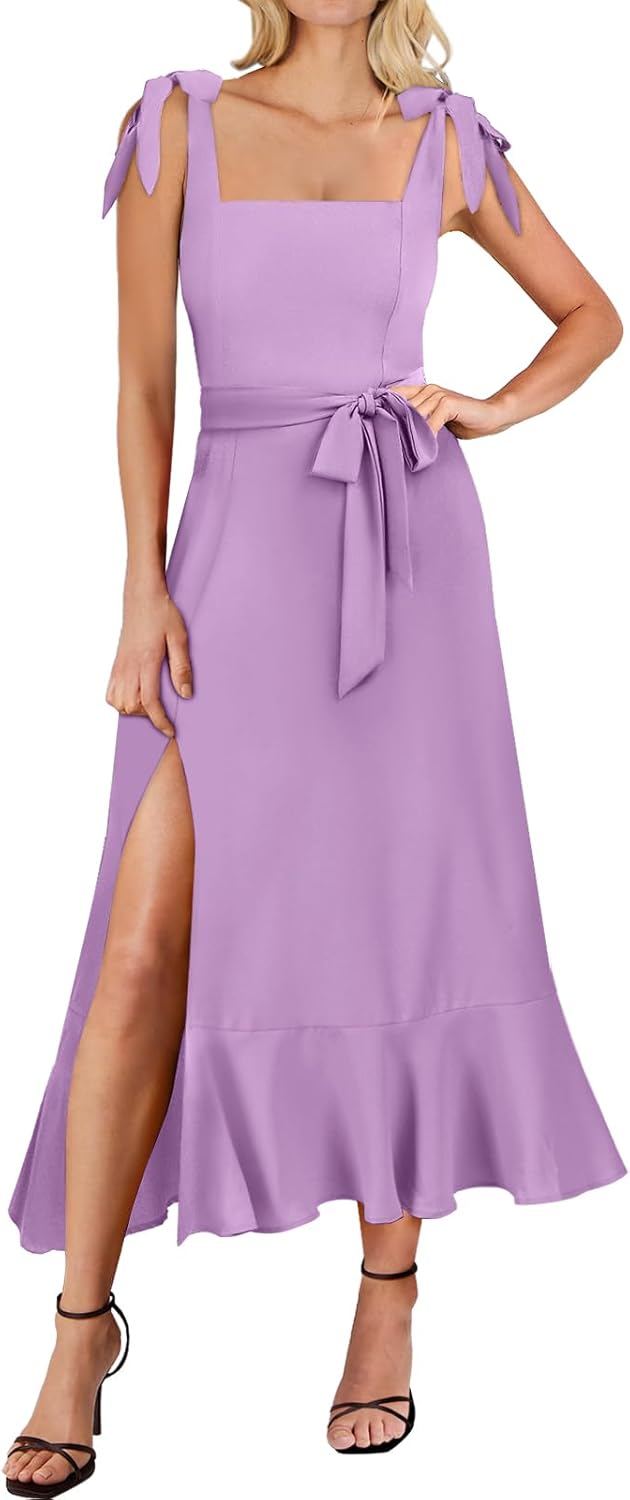 ANRABESS Women's Square Neck Ruffle Split Midi Elegant Formal Wedding Guest Cocktail Bridesmaid Graduation Party Dresses