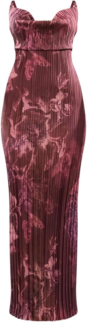 Cowl Neck Dress Sexy Strap Shoulder Pleated Maxi Dresses Summer Wedding Guest Dresses for Women