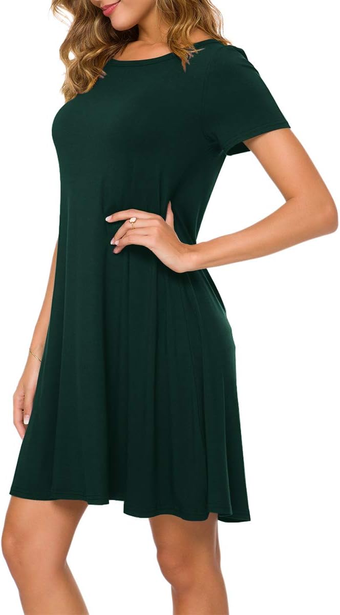 POPYOUNG 2025 Women's Summer Casual T-Shirt Dresses Crew Neck Beach Cover Up Sun Dress