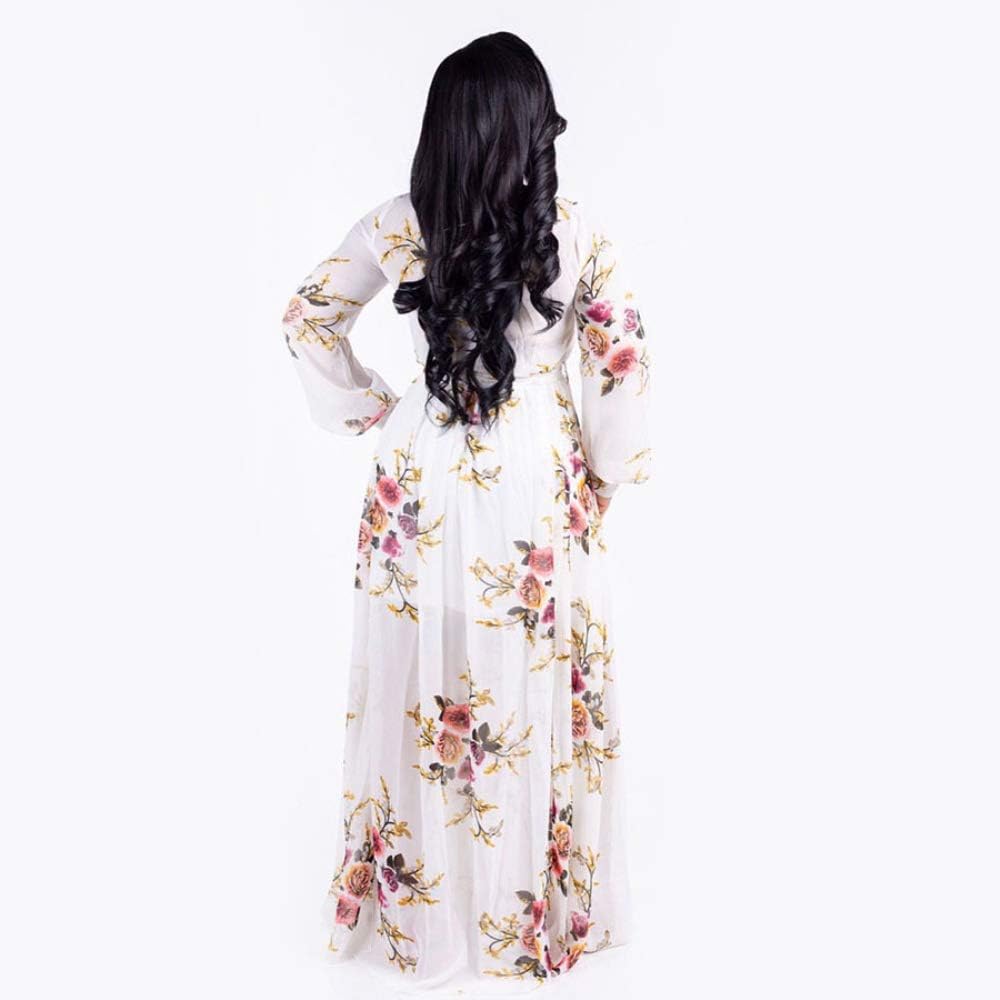 Nuofengkudu Womens Chiffon Deep V-Neck Stripe Printed Maxi Dress Unique Loose Summer Boho Dresses High Waiste(S-5XL)