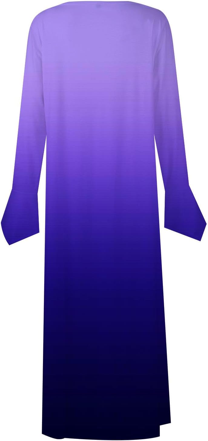 DOPOCQ Fall Women Dresses 2023 Long Sleeve V Neck Plus Size Maxi Dress Boho Dress High Waisted A-Line Dress with Pocket