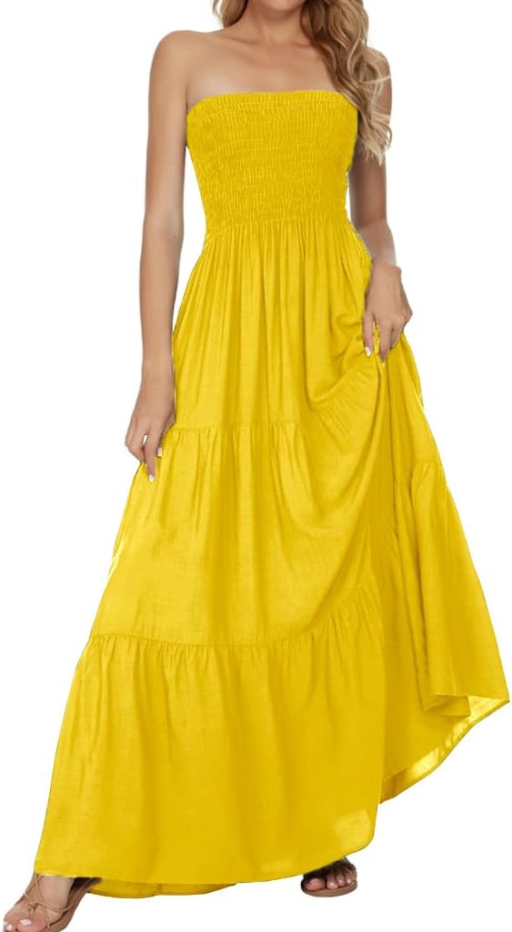 Women's Summer Strapless Tube Top Maxi Dresses Off Shoulder Boho Beach Long Dress