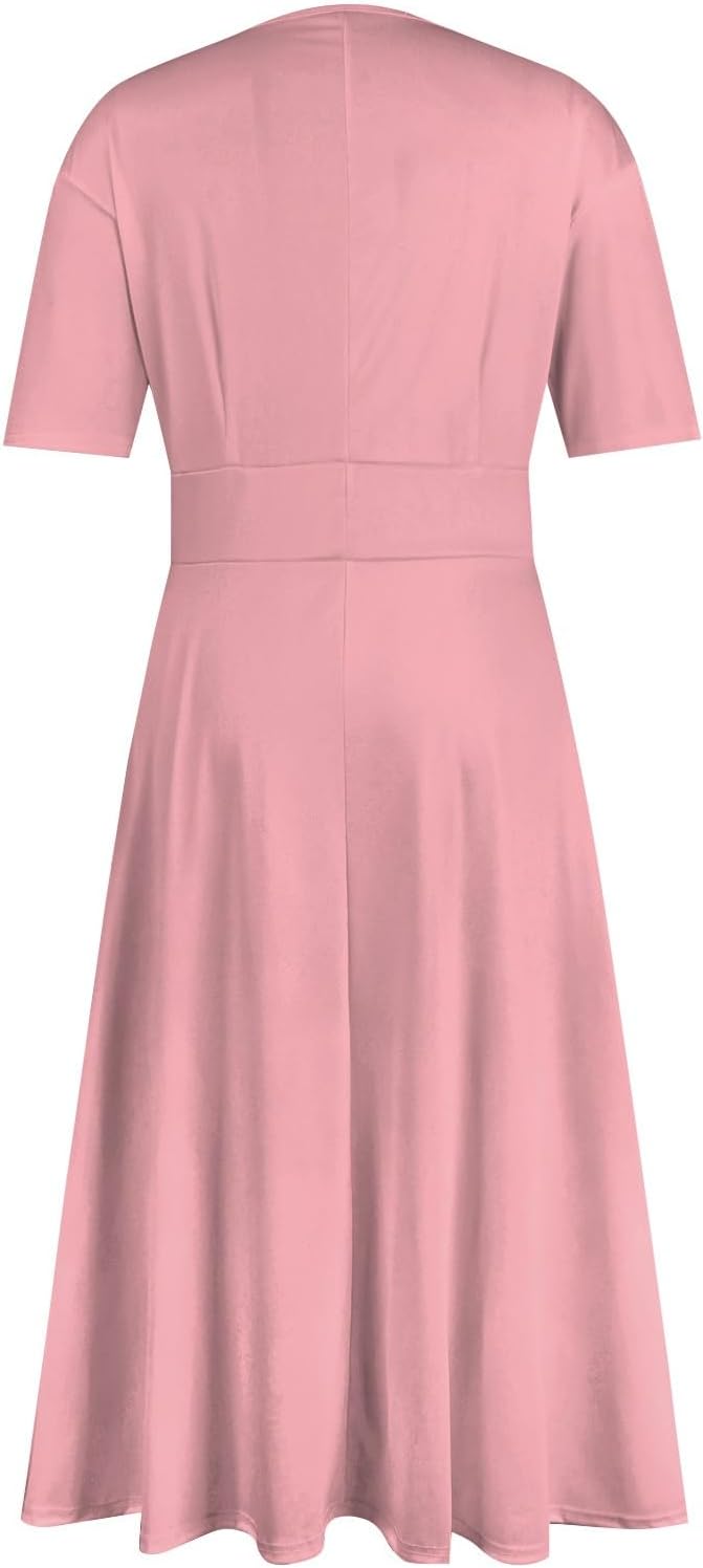 Women's Summer Elegant Cocktail Dress Solid Color Swing V-Neck Party Gown Dresses, S-2XL