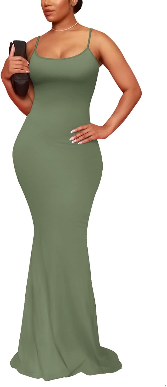 Hafailia Women's Casual Soft Lounge Long Slip Dress Sexy Sleeveless Bodycon Maxi Dresses Evening Formal Cocktail
