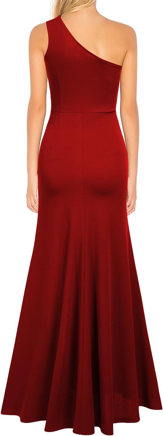 WOOSEA Women's One Shoulder Sleeveless Split Bodycon Mermaid Evening Cocktail Long Dress