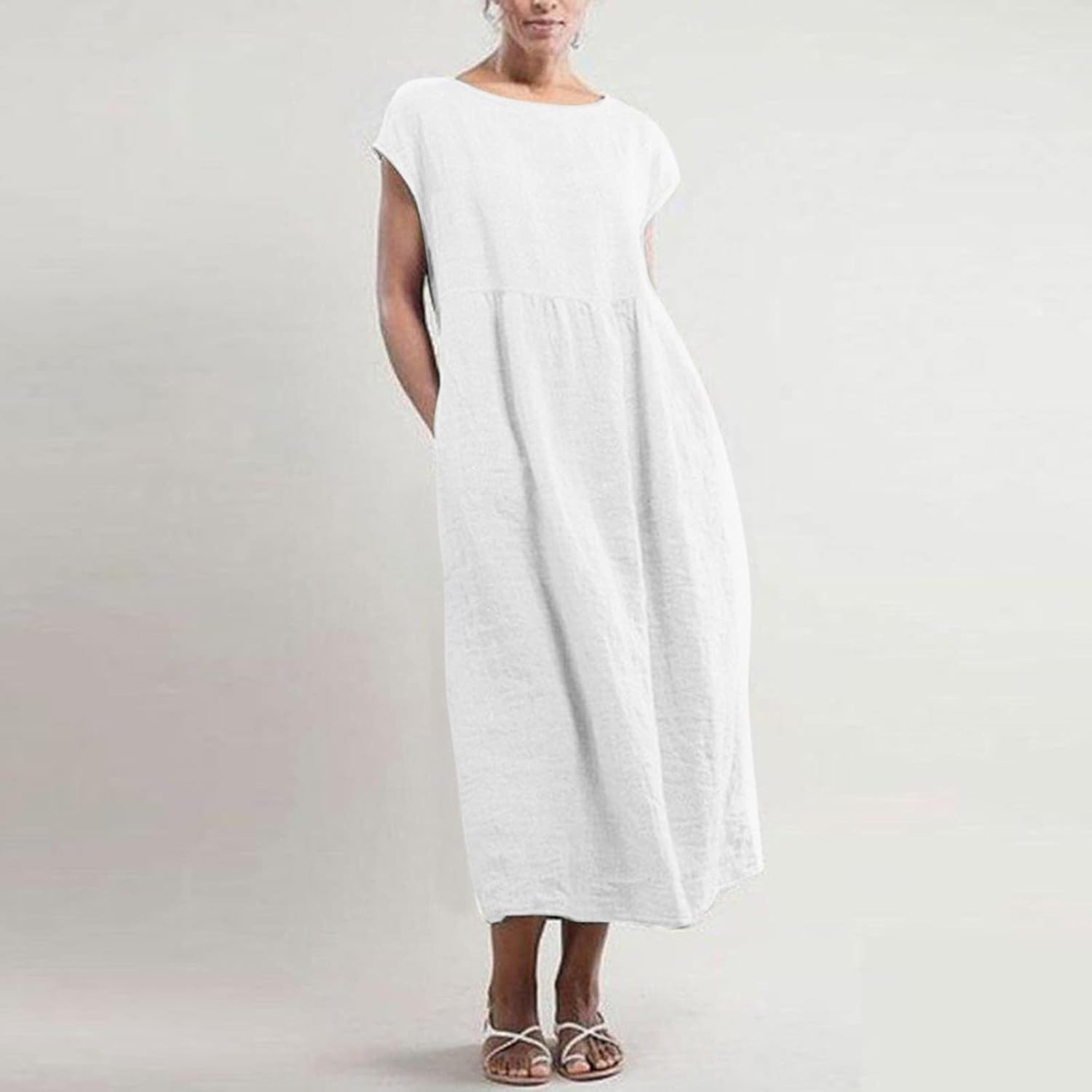 Linen Dresses for Women 2025 Summer Fashion Solid Color Sleeveless Dresses Beach Flowy Maxi Dresses Casual Sundress
