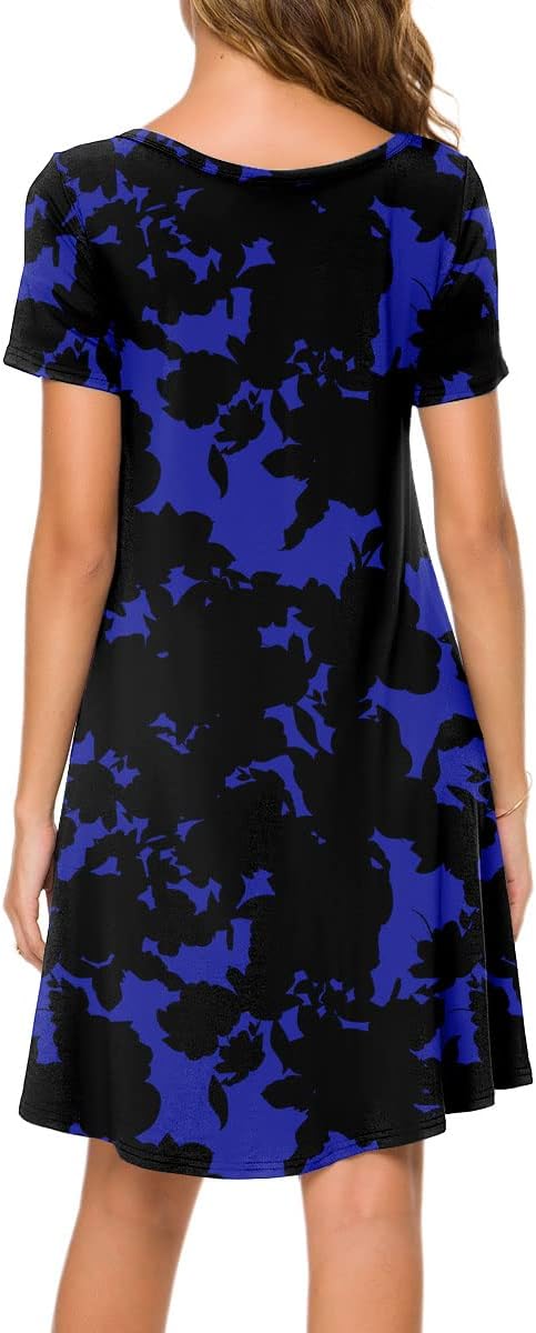 POPYOUNG 2025 Women's Summer Casual T-Shirt Dresses Crew Neck Beach Cover Up Sun Dress