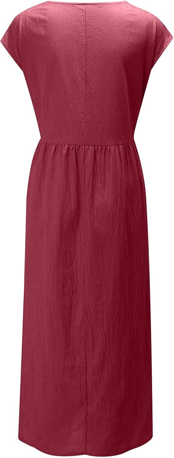 Linen Dresses for Women 2025 Summer Fashion Solid Color Sleeveless Dresses Beach Flowy Maxi Dresses Casual Sundress