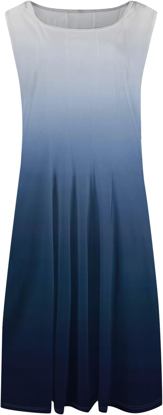 Womens Tank Sundress 2025 Casual Floral Print Tshirt Dress Swing Sleeveless Midi Dress Crewneck Pleated Summer Dresses
