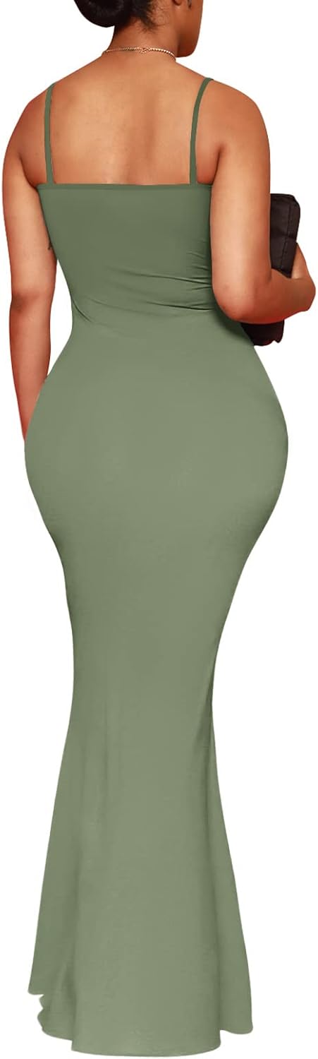 Hafailia Women's Casual Soft Lounge Long Slip Dress Sexy Sleeveless Bodycon Maxi Dresses Evening Formal Cocktail