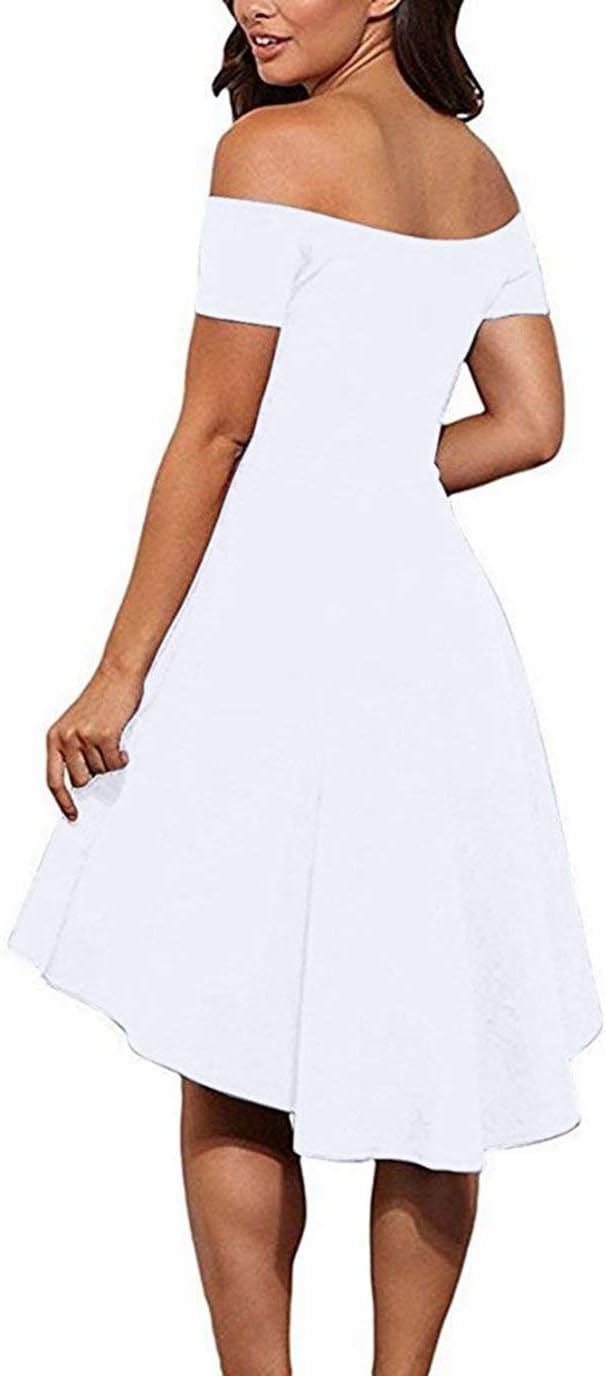Sarin Mathews Womens Off The Shoulder Short Sleeve High Low Cocktail Skater Dress
