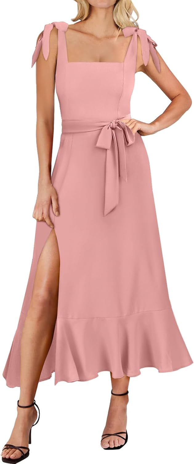 ANRABESS Women's Square Neck Ruffle Split Midi Elegant Formal Wedding Guest Cocktail Bridesmaid Graduation Party Dresses
