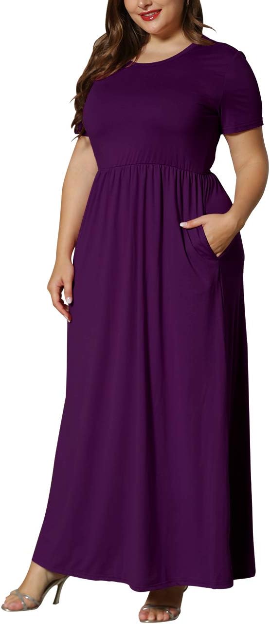 KARALIN Women’s Plus Size Maxi Dresses for Curvy Women Summer Casual Short Sleeve 2025 Long Dress 14W-26W