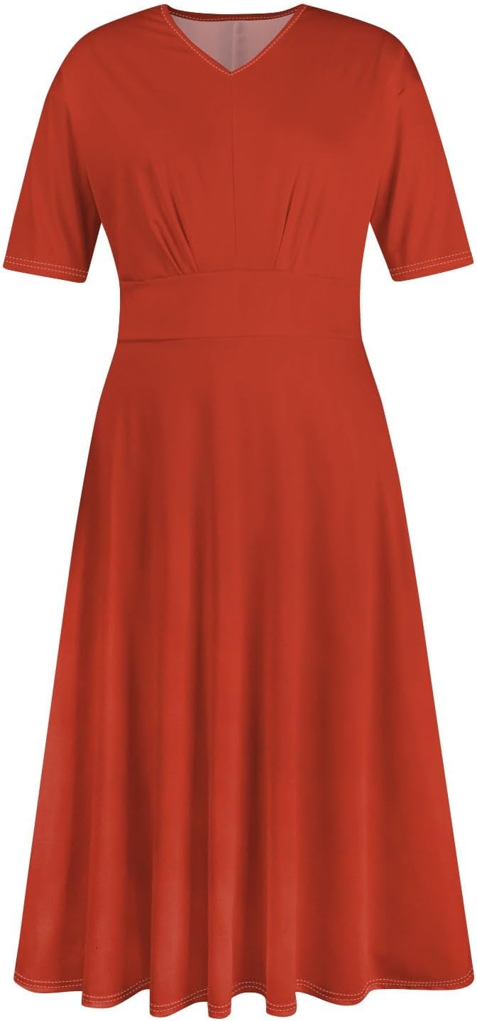 Women's Summer Elegant Cocktail Dress Solid Color Swing V-Neck Party Gown Dresses, S-2XL
