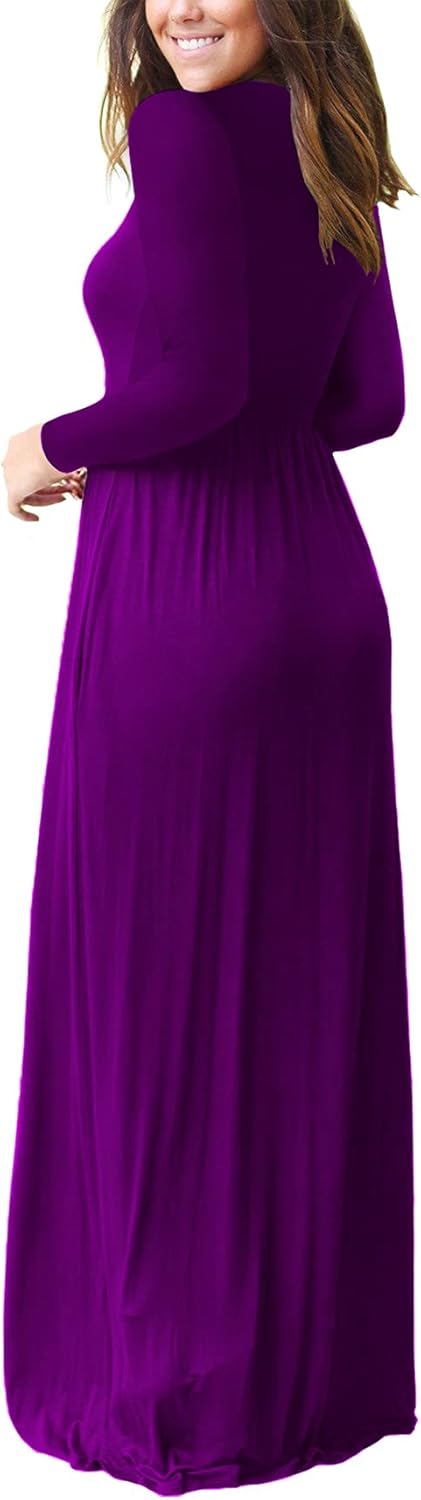 VIISHOW Women's Long Sleeve Loose Plain Maxi Dresses Casual Long Dresses with Pockets