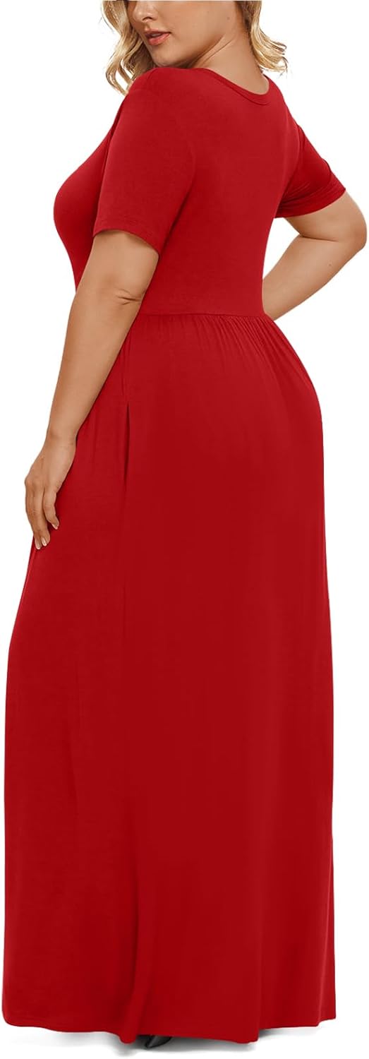 LONGYUAN Women's Plus Size Maxi Dresses for Curvy Women Summer Short Sleeve Casual 2025 Long Dress XL-6XL