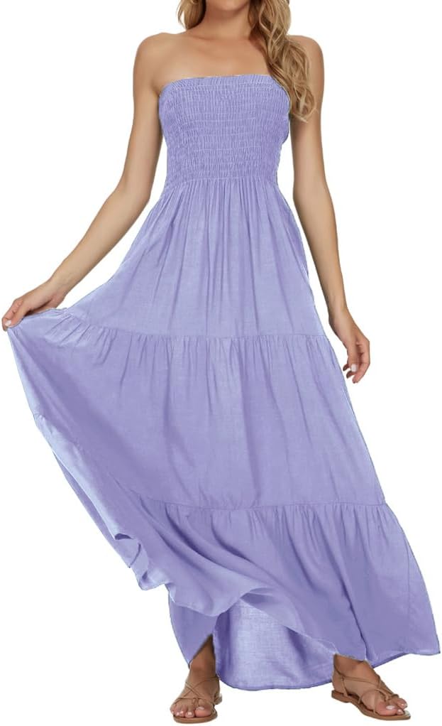 Women's Summer Strapless Tube Top Maxi Dresses Off Shoulder Boho Beach Long Dress
