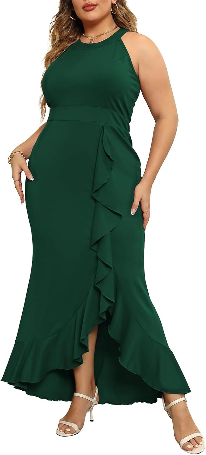 Keluummi Plus Size Long Wedding Guest Dresses for Curvy Women, Formal Evening Gown, Cocktail Dress, Mermaid