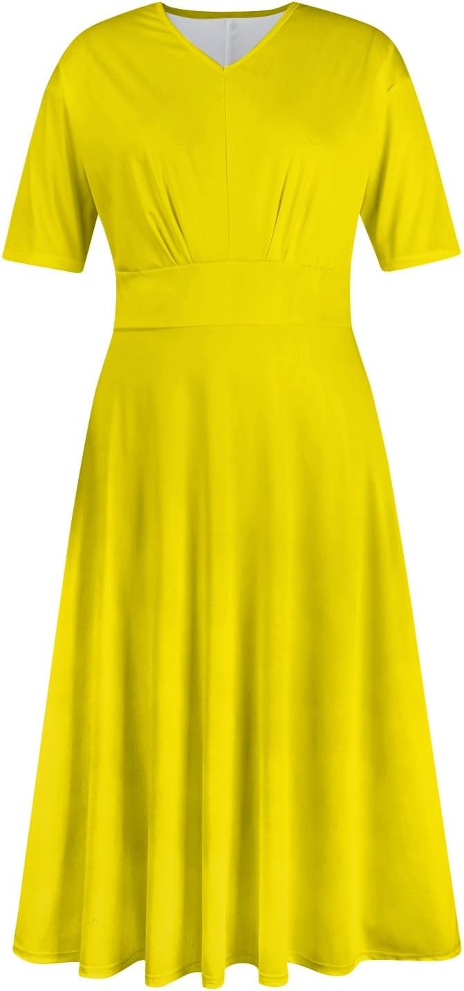 Women's Summer Elegant Cocktail Dress Solid Color Swing V-Neck Party Gown Dresses, S-2XL