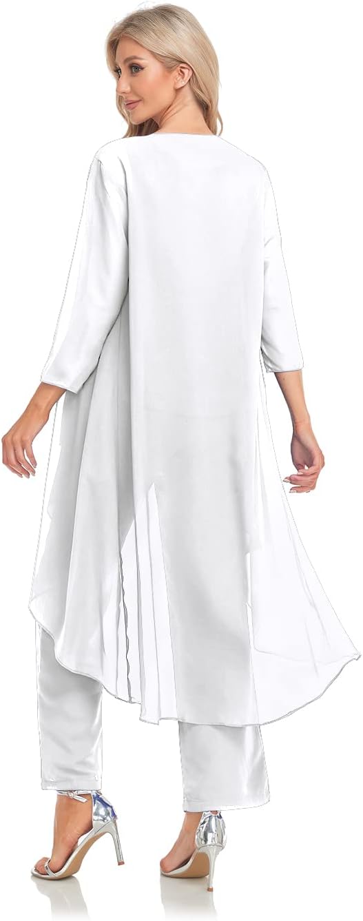 Women's 3 Pieces Chiffon Mother of The Bride Dress with Jacket Chiffon Formal Evening Dresses