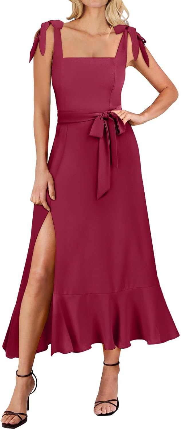 ANRABESS Women's Square Neck Ruffle Split Midi Elegant Formal Wedding Guest Cocktail Bridesmaid Graduation Party Dresses