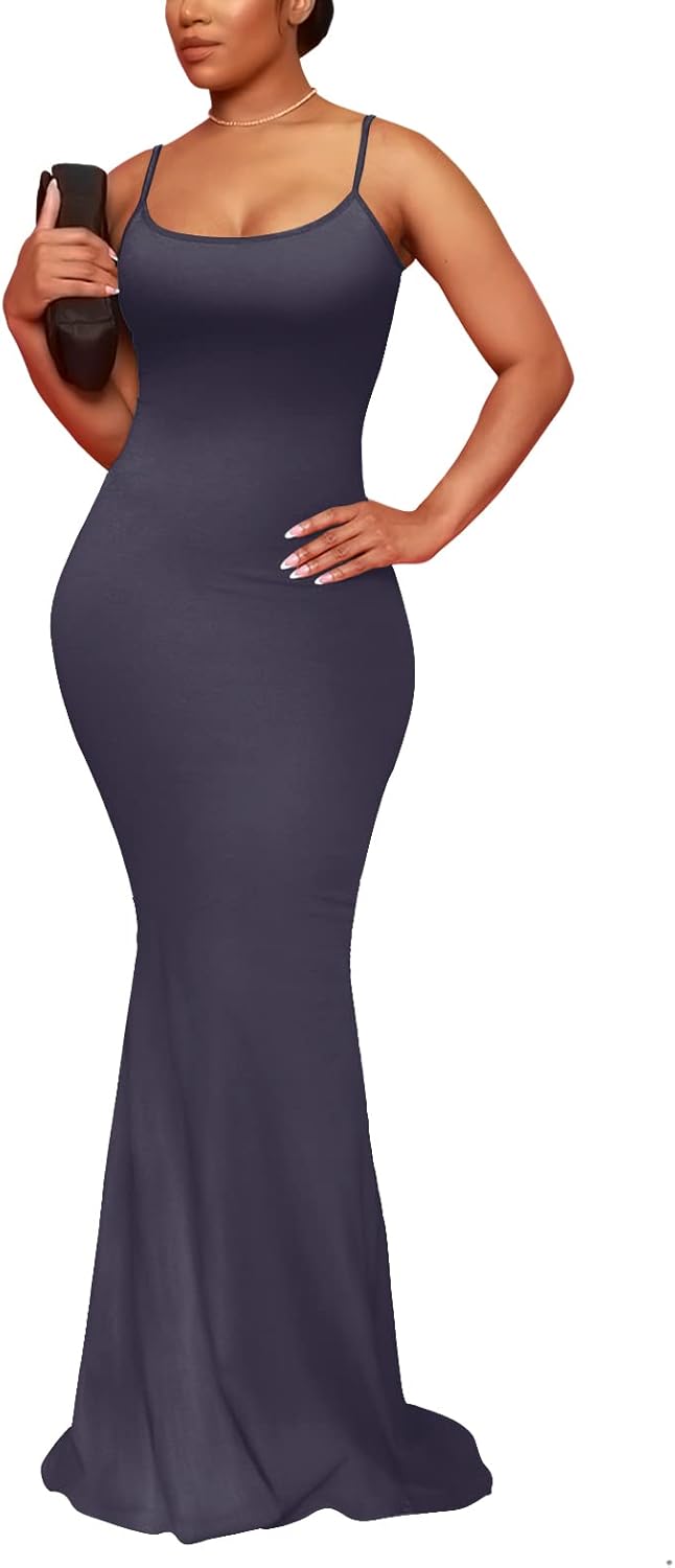 Hafailia Women's Casual Soft Lounge Long Slip Dress Sexy Sleeveless Bodycon Maxi Dresses Evening Formal Cocktail