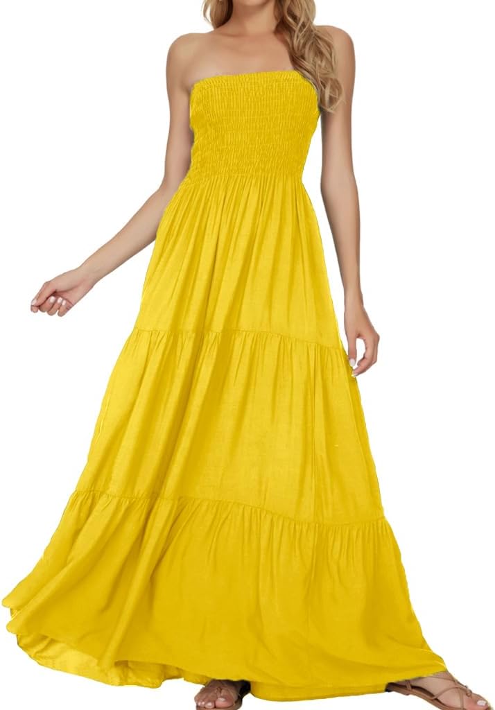 Women's Summer Strapless Tube Top Maxi Dresses Off Shoulder Boho Beach Long Dress