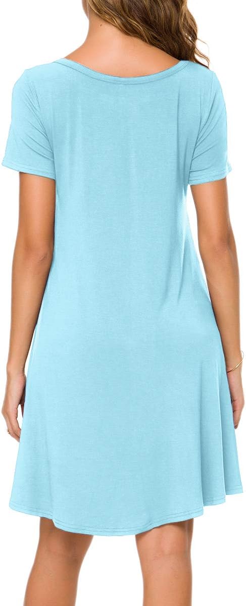 POPYOUNG 2025 Women's Summer Casual T-Shirt Dresses Crew Neck Beach Cover Up Sun Dress