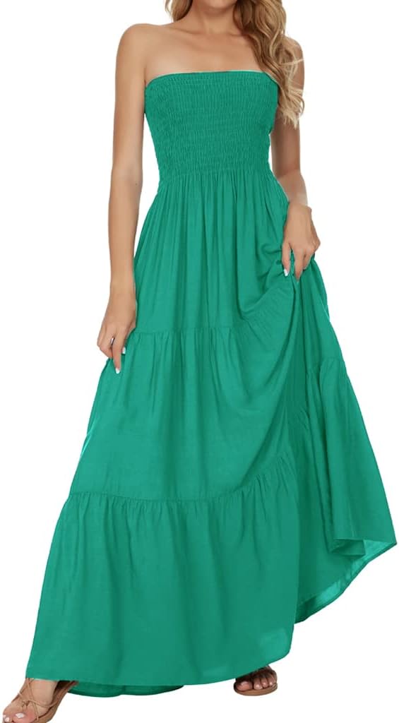 Women's Summer Strapless Tube Top Maxi Dresses Off Shoulder Boho Beach Long Dress