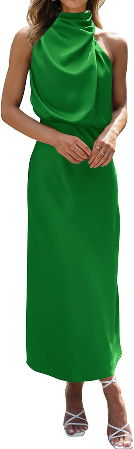 BTFBM Womens Sleeveless Cocktail Dresses Mock Neck Keyhole Elastic High Waist Evening Party Maxi Wedding Guest Dress